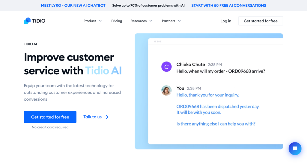 Lyro - conversational AI chatbot – Tidio